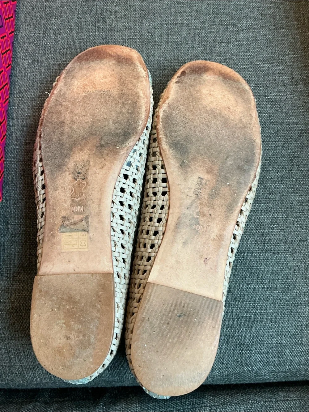 Tory Burch Chelsea woven Braided light taupe/silver Ballet Flats size 10 classy
